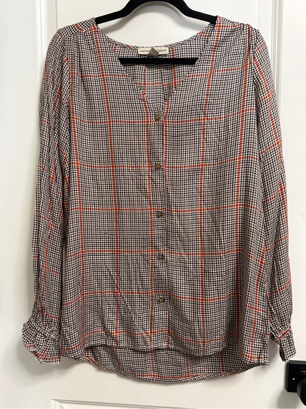 Women's Button-Down Plaid Blouse in brown and Orange — Lightweight Everyday Top